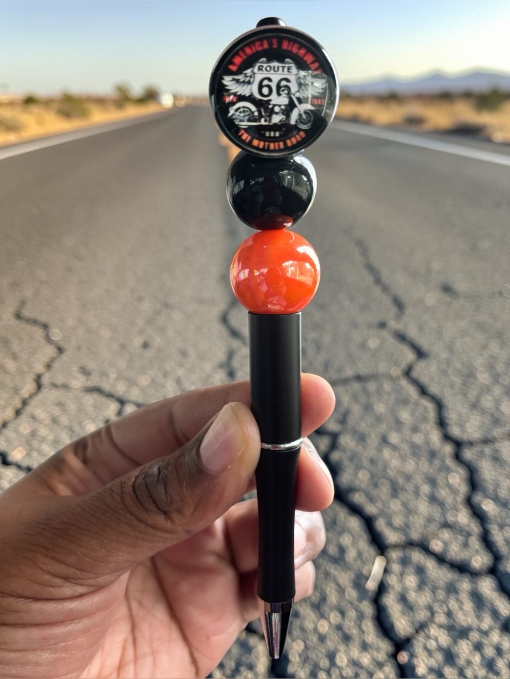 Handcrafted America’s Highway Beaded Ballpoint Pen - Black & Orange